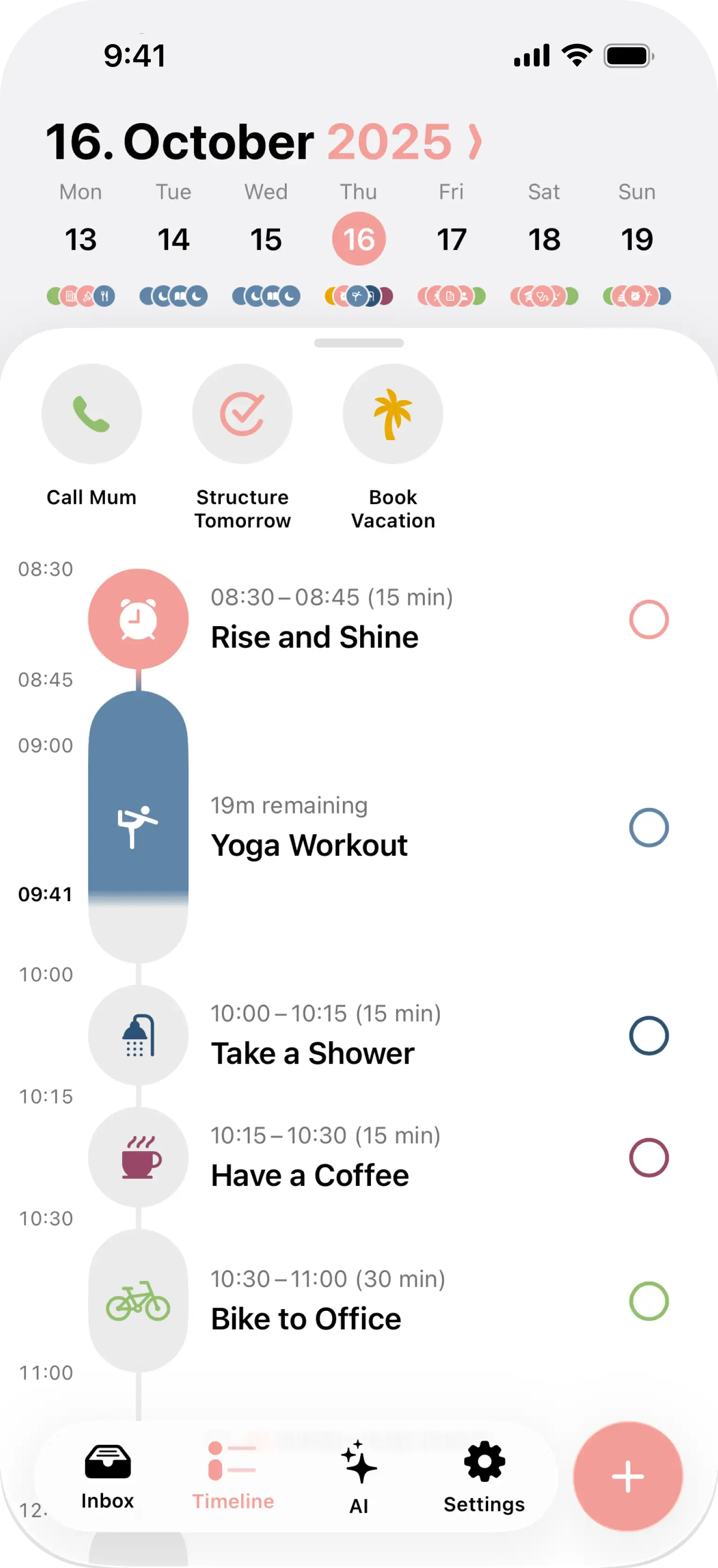 Structured app on iPhone showing daily timeline