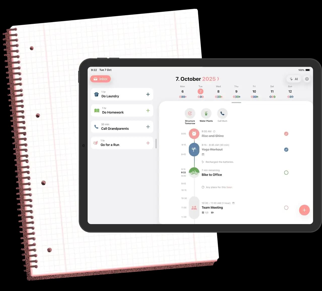 Notebook and iPad showing Structured app